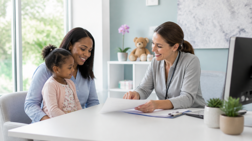 A Tampa family meeting with a PPEC enrollment coordinator to review Florida Medicaid coverage